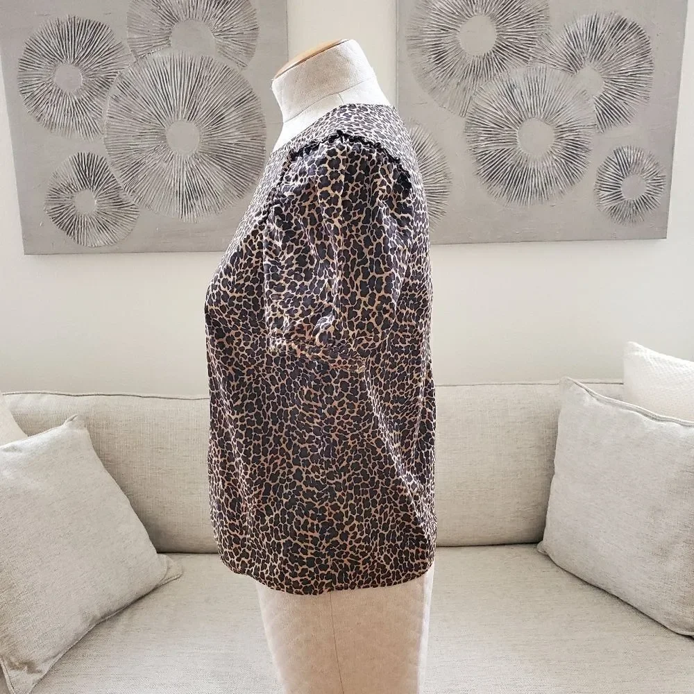 J. Crew Short Sleeve Puff Sleeve Leopard Print Top Size XS